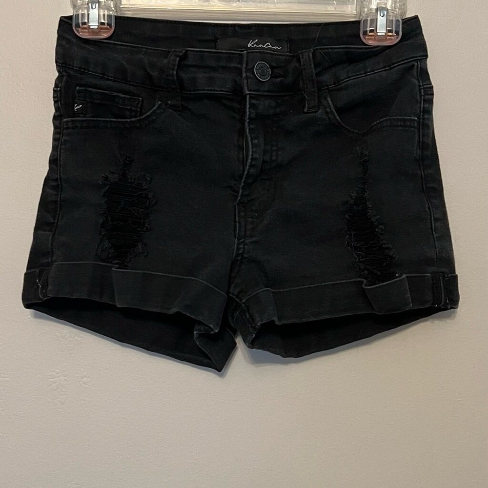 Kancan High Rise Distressed Cuffed Hem Black Denim Shorts Size 24